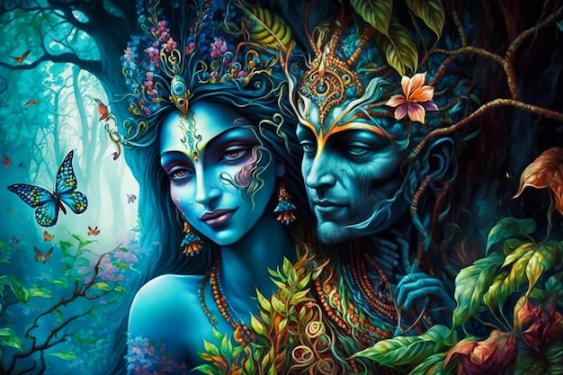 De liefde van Radha en Krishna in een magisch rijk