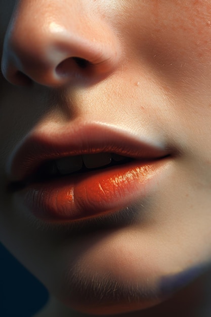 De lippen van een vrouw met oranje lippenstift