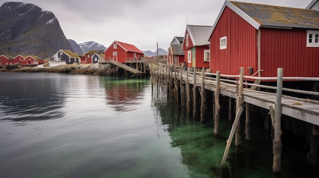 De Lofoten-eilanden Noorwegen ruige kustlijn traditioneel gecreëerd met generatieve AI-technologie