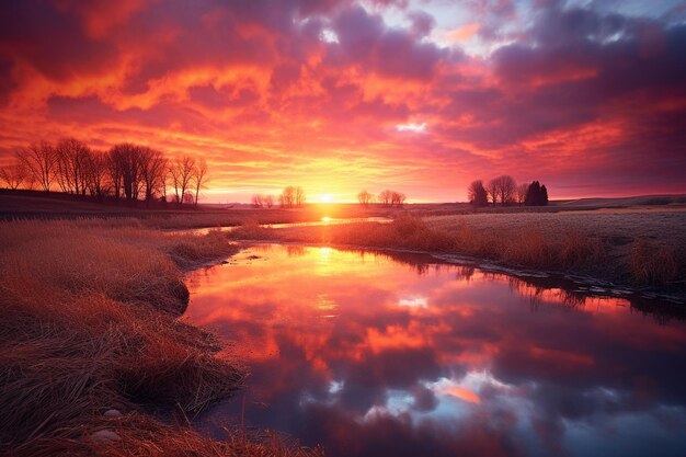 De lucht in vlammen met de kleuren van de zonsondergang