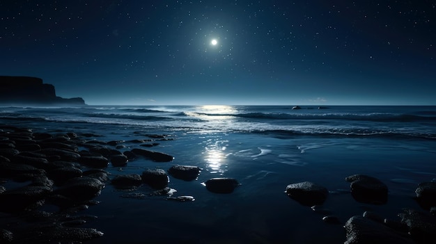 De maan schijnt boven de oceaan.