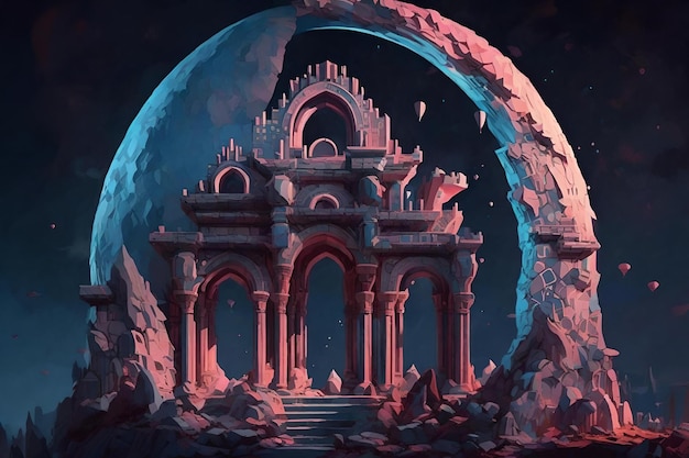 Foto de maan verlichtte de nachtelijke hemel in deze kunst in de stijl van fantastische ruïnes digitaal gegenereerde ai
