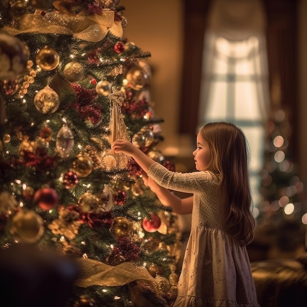 de magische sfeer van Kerstmis met een groothoeklens die een prachtige decoratie fotografeert