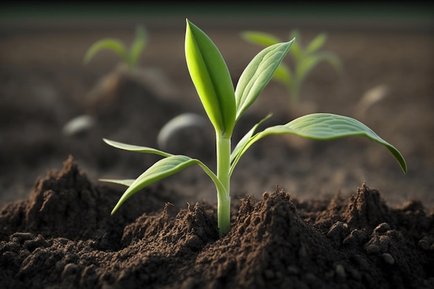 De maïs op het veld is nog jong en groene jonge planten van maïs