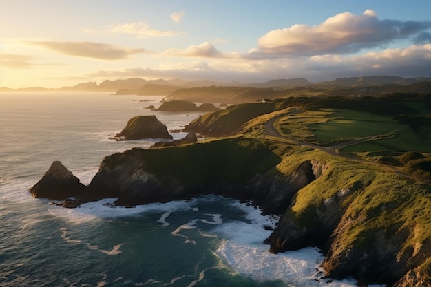 De majestueuze kust bocht in het idyllische landschap van Asturië