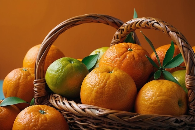 De mand vol met levendige sinaasappels met hun heldere citruskleuren