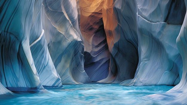De marmeren grotten Chile blauwe water grotten wervelende patronen gecreëerd met Generative AI technologie