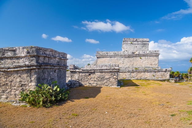 De Maya-ruïnes van het kasteel in Tulum Riviera Maya Yucatan Caribische Zee Mexico