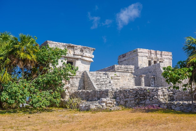 De Maya-ruïnes van het kasteel in Tulum Riviera Maya Yucatan Caribische Zee Mexico
