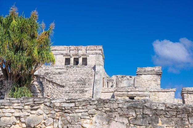 De Maya-ruïnes van het kasteel in Tulum Riviera Maya Yucatan Caribische Zee Mexico