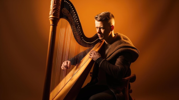 De mens speelt de harp