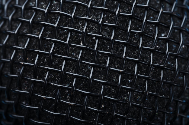 De metalen textuur van het microfoonrooster is een close-up op volledig scherm
