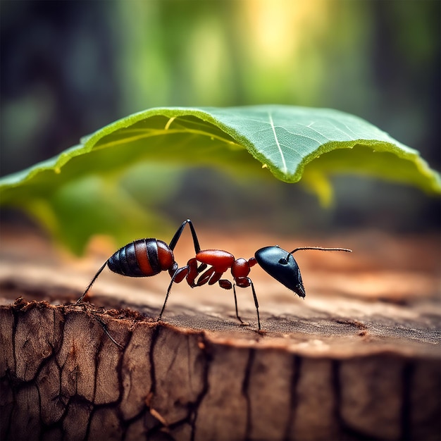 de mieren snijden de bladeren van de bomen en dragen ze naar de rijleider mierenleren jurk aan de boom