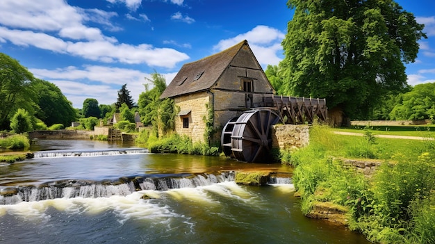 De molen aan de oever van de rivier