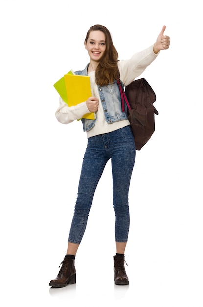 De mooie die handboeken van de studentenholding op wit worden geïsoleerd