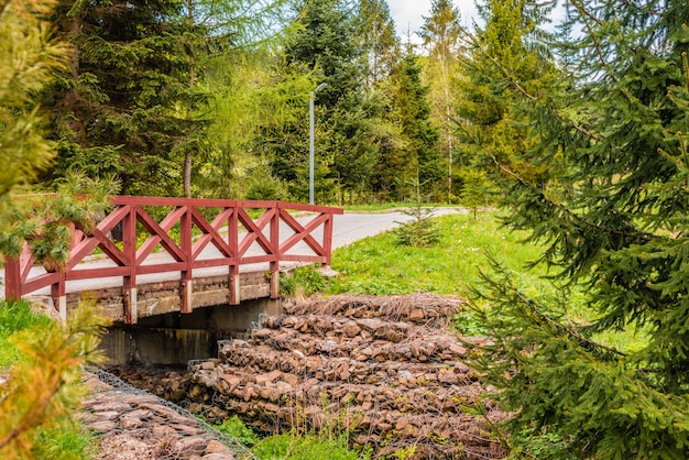 De mooie houten brug door de bosbergrivier