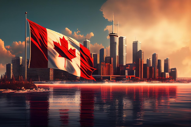 De mooie vlag van Canada zwaait voor Generative Ai