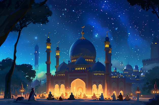 de moskee met nachtelijke hemel