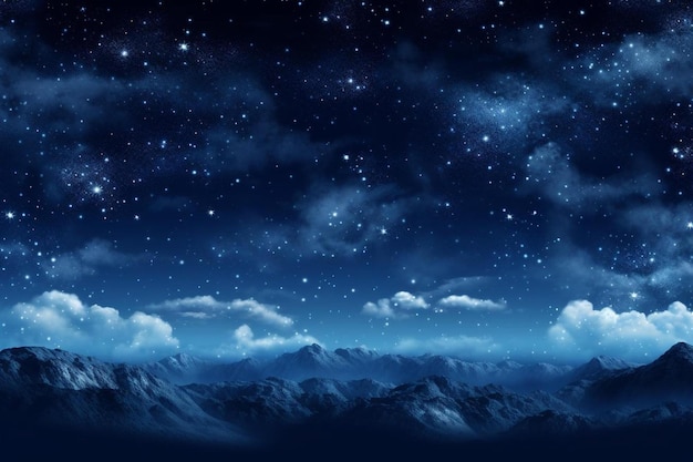 de nachtelijke hemel is een donkerblauwe kleur met wolken en sterren.