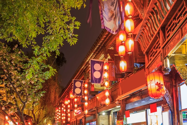 De nachtmening van de oude stad van Chengdu