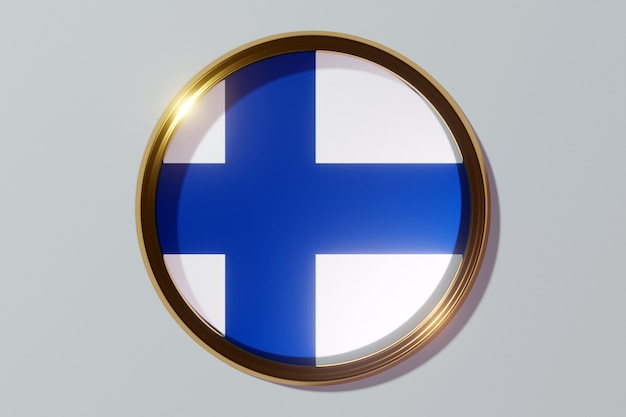De nationale vlag van Finland in de vorm van een rond raam. Vlag in de vorm van een cirkel. Land icoon.