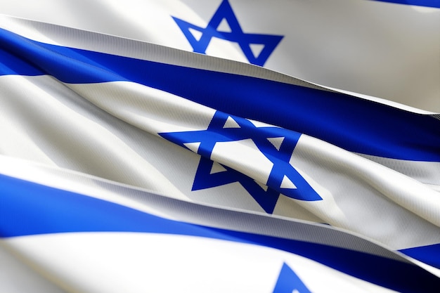 De nationale vlag van Israël van textiel close-up in drie versies soft focus