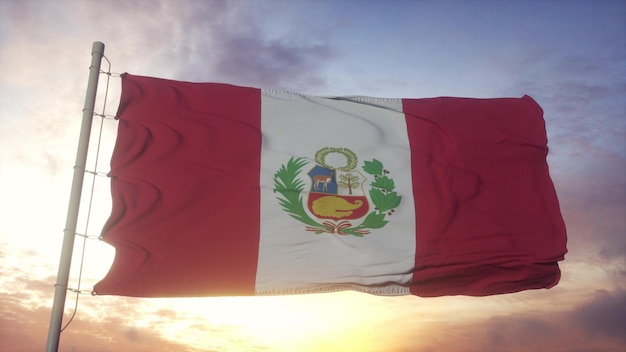 De nationale vlag van Peru wappert in de wind 3D-rendering