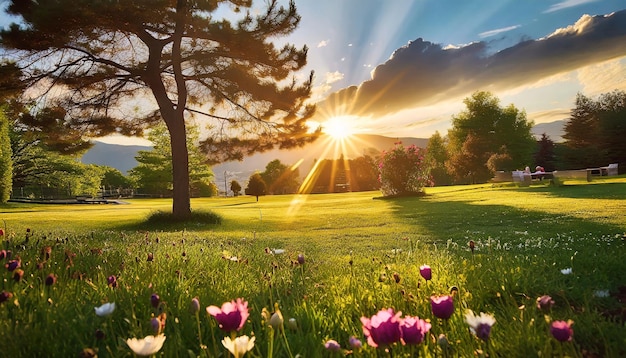 De natuurlijke allure van het park op een zonnige dag