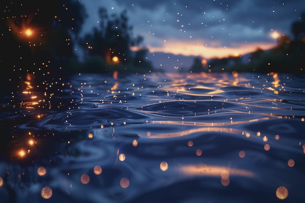 Foto de natuurlijke rivier die's nachts stroomt heeft prachtige sterrenlicht reflecties natuur achtergrond