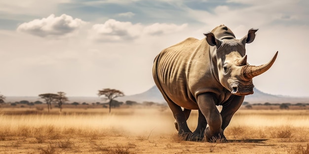 De neushoorn in zijn savanne-habitat