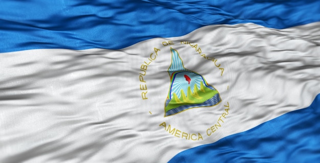 De Noord-Amerikaanse vlag van het land Nicaragua is golvend