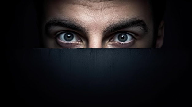 Foto de ogen van een man worden getoond achter een zwarte achtergrond.
