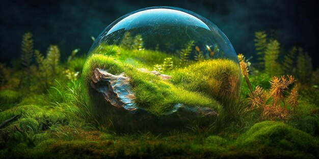 De omgeving van de aarde op natuurlijk groen gras in een natuurlijk ecosysteem met elementen van aarde en grasmos