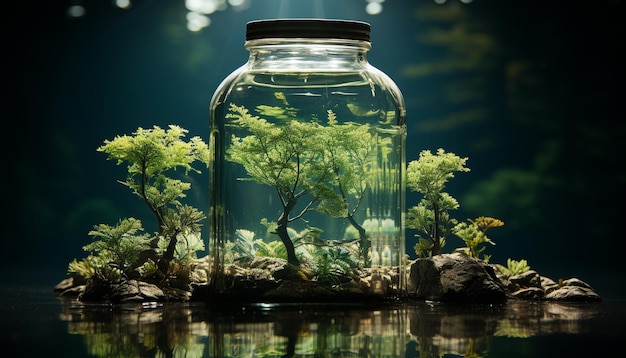 Foto de onderwaterwereld bloeit met waterleven en levendige groene planten gegenereerd door kunstmatige intelligentie