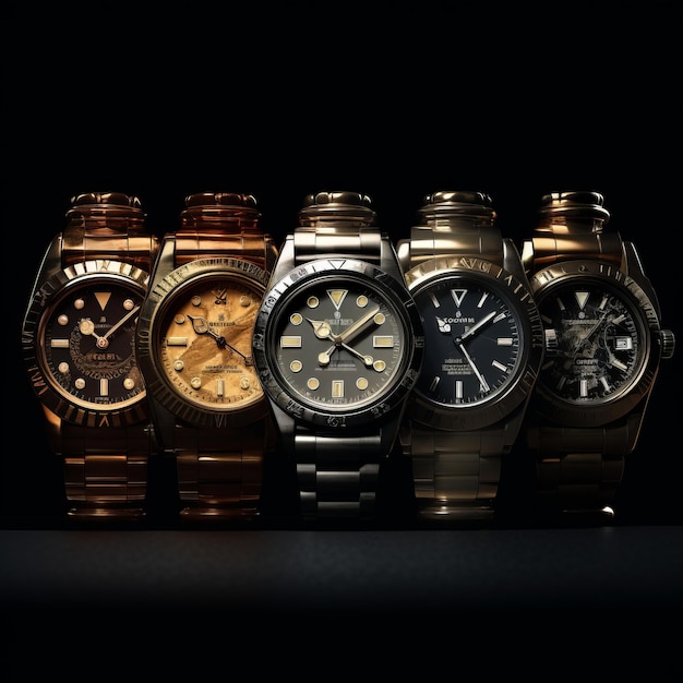 De onthulling van de Extravaganza 4 Jars 4 Rolex horloges in 4K Ultra Realistische details op een donkere achtergrond