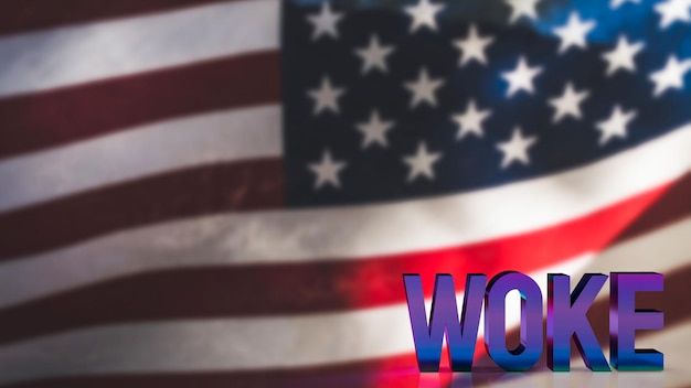 De ontwaakte tekst op de vlag van Amerika achtergrond 3D-rendering