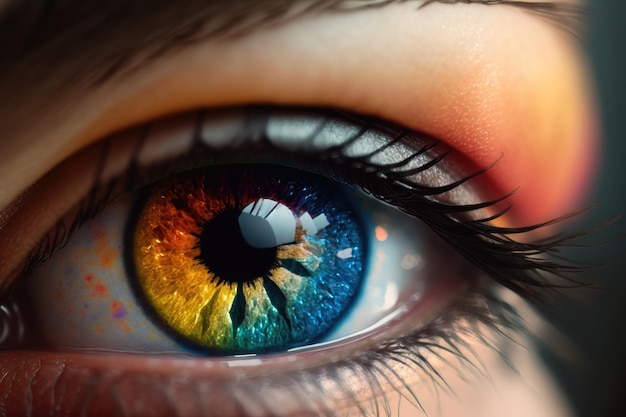 De oogclose-up van een vrouw met kleurrijke make-up Holi Concept Generation AI