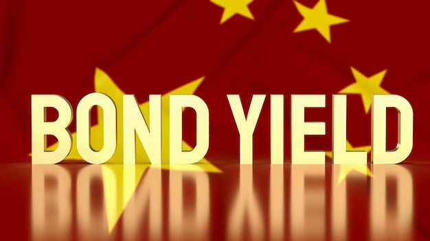 De opbrengsten van de gouden obligatie op de achtergrond van de Chinese vlag voor de 3D-rendering van het bedrijfsconcept
