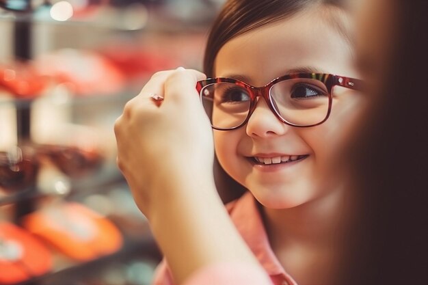 De opticien gaf een meisje een bril in de winkel.