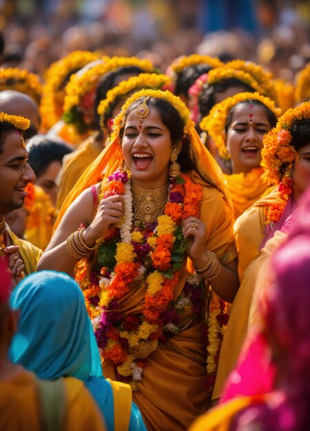 Foto de opwinding van de gelovigen bij de gudi padwa viering