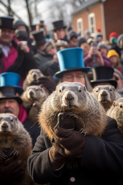 Foto de opwinding van een groundhog day menigte