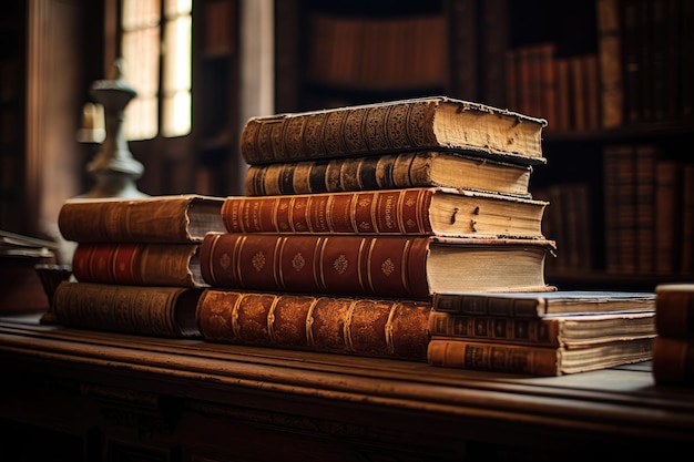 Foto de oude boeken in een bibliotheek in de stijl van licht oranje en bruin