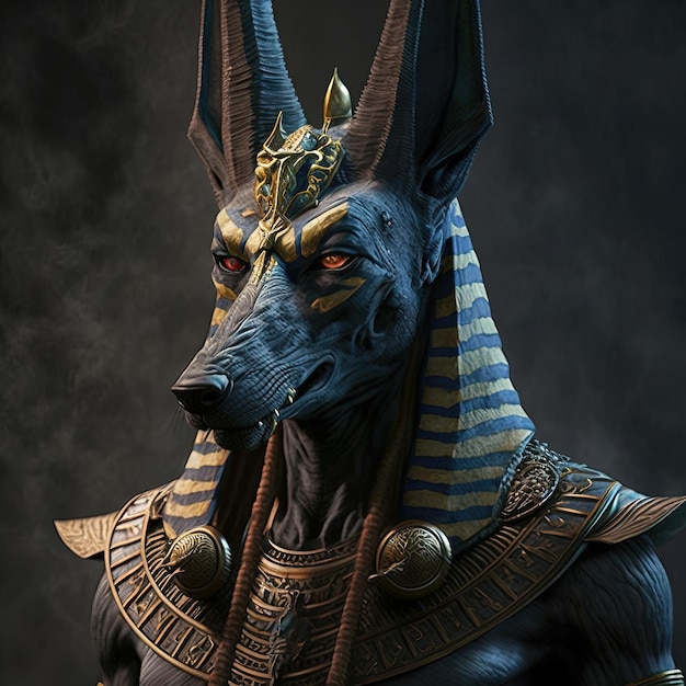 De oude Egyptische god van de dood en de wereld van de doden de verschrikkelijke Anubis Fantasy Egypte AI