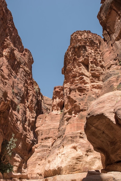 De oude Siq canyon op weg naar de Schatkist in Petra Jordanië