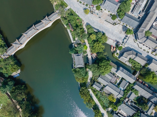 De oude stad Taierzhuang, Shandong, China vanuit het perspectief van luchtfotografie