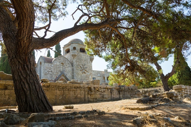 De overblijfselen van de tempel van Athina Polias op een Filerimos-heuvel in Rhodos, Griekenland