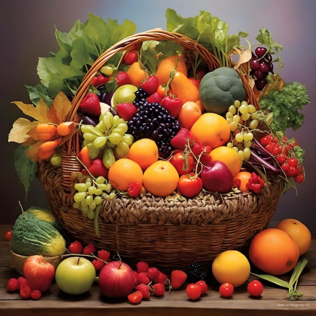 De overvloed van de natuur in een mand Een levendige verzameling biologische groenten en fruit