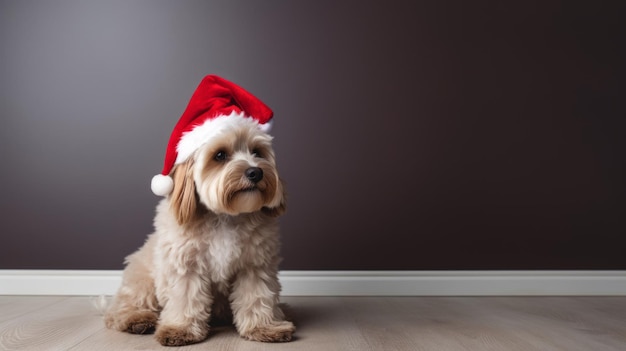 De Pawtner-hond van de kerstman in een kerstmuts voegt zich bij de feestelijke pret met een Pawsitive-geest