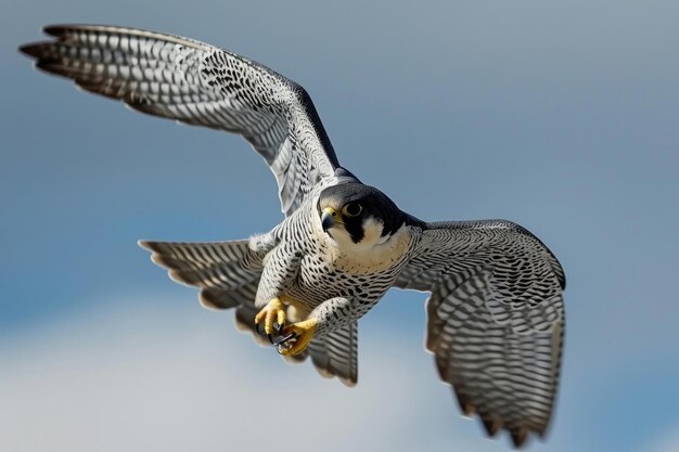 De Peregrine Falcon in volle vlucht met uitgestrekte vleugels terwijl hij moeiteloos door de lucht snijdt