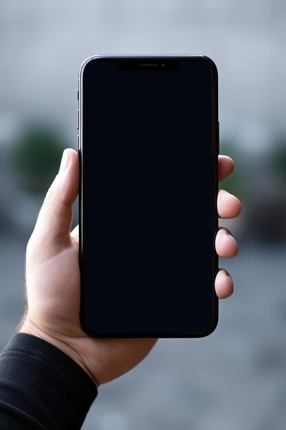 de persoon houdt een telefoon vast met een blanco scherm in de stijl van een mockup met zware schaduwen